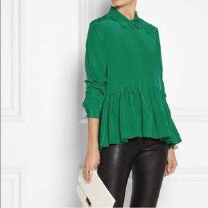 Tibi green silk peplum blouse