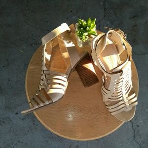 Cream Huarache Style Chunky Heels Size 8 | NEW