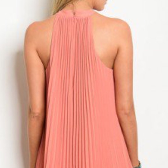 Peach Pleated Racerback Shift Dress LAST 1 - Picture 3 of 3