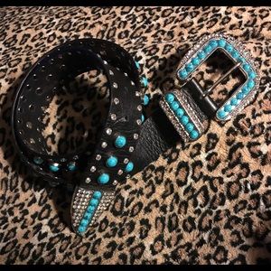 Stunning Turquoise & Swarovski Crystal Bling Belt