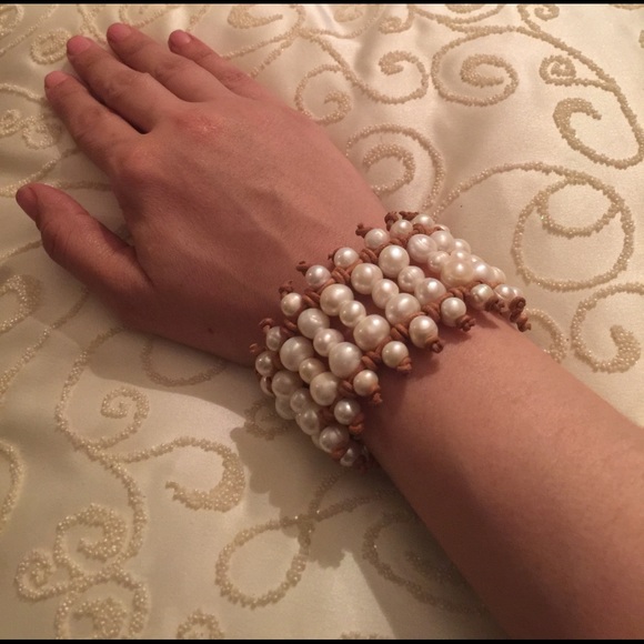 5 Row Pearl Cuff Bracelet - Picture 2 of 3