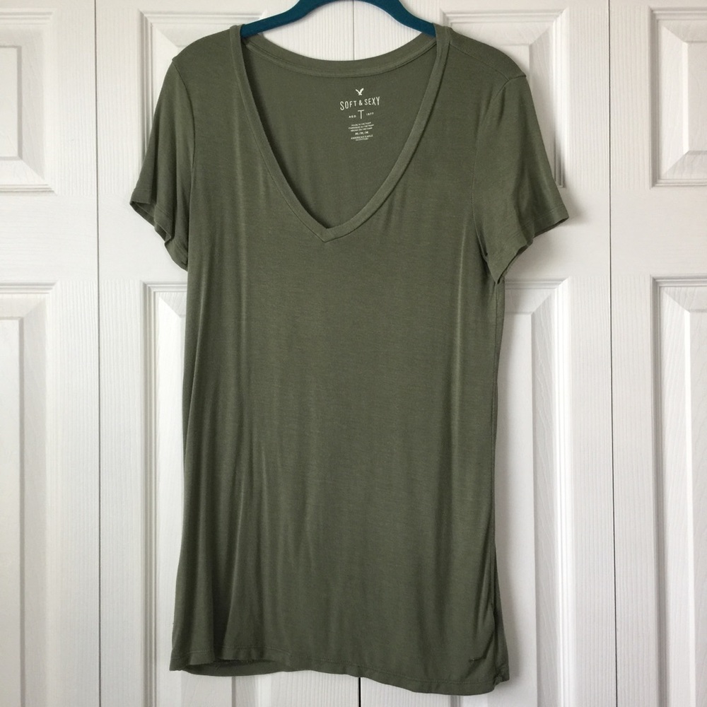 Olive green AE vneck tunic tshirt