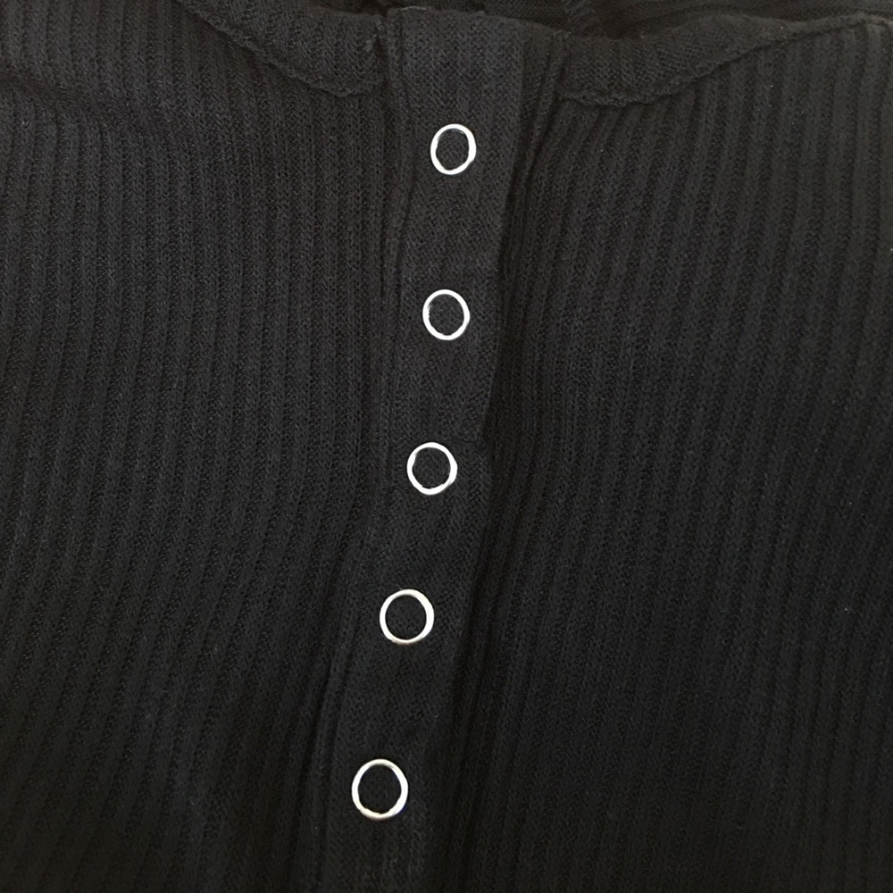 Spaghetti Strap Ribbed Black Tunic Dress w/ Snaps - Picture 4 of 5