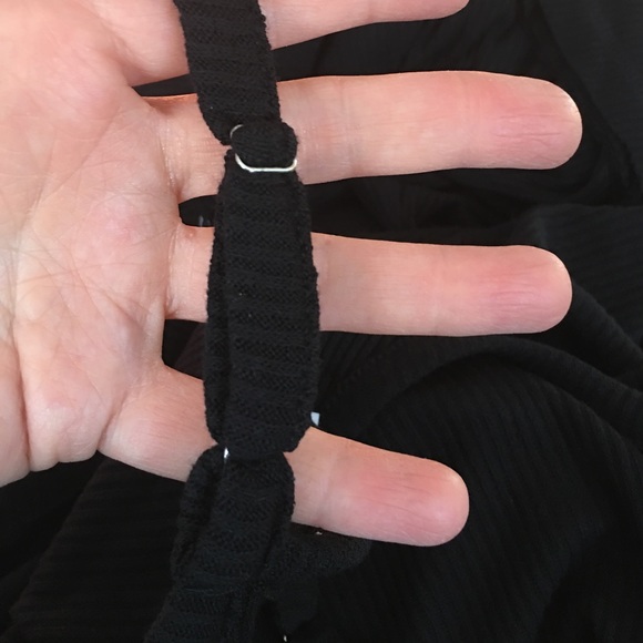 Spaghetti Strap Ribbed Black Tunic Dress w/ Snaps - Picture 5 of 5