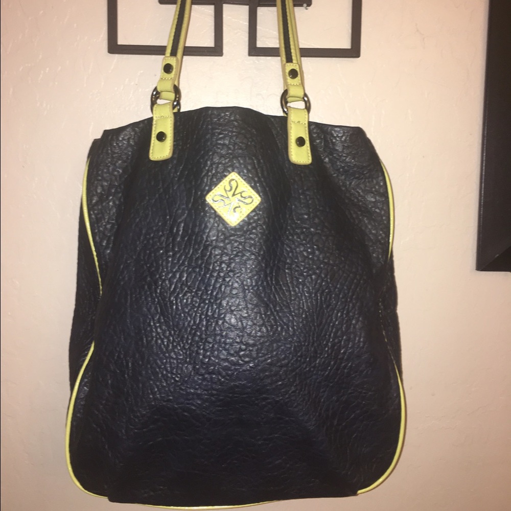 Vera Wang XL navy blue lime trimmed tote
