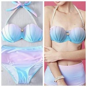 Ombre Pastel Pink and Blue Mermaid Bikini Set | M