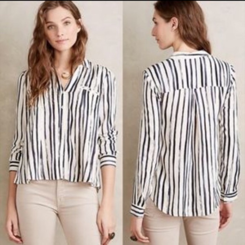 Anthropologie Maeve Painted Buttoned Down Blouse