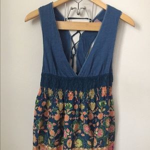Free People { Printed Cross Back Tie Tank }