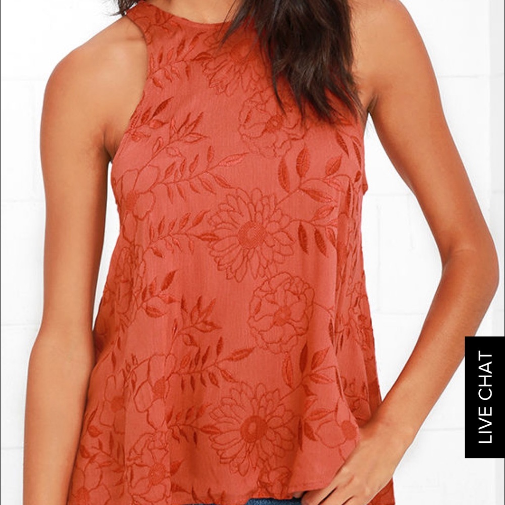 Lulus LucyLove small rust red embroidered tank