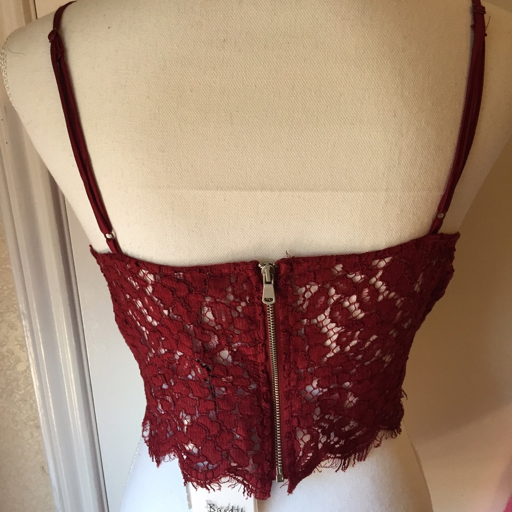 Bardot Red Lace Crop Top - Picture 4 of 7