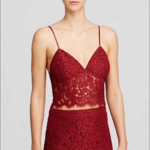 Bardot Red Lace Crop Top - Picture 2 of 7