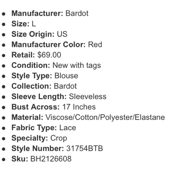 Bardot Red Lace Crop Top - Picture 6 of 7