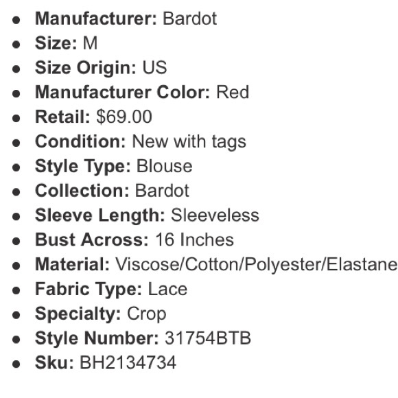 Bardot Red Lace Crop Top - Picture 7 of 7