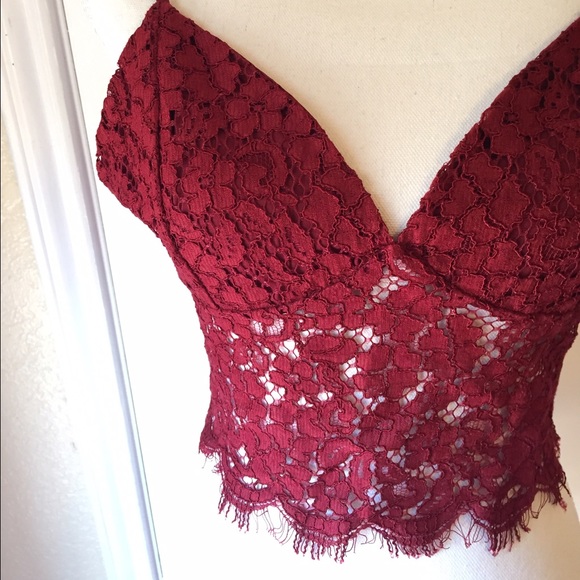 Bardot Red Lace Crop Top - Picture 3 of 7