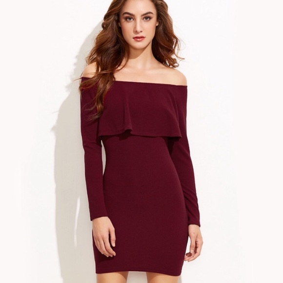 🎉HP🎉Long Sleeve Off The Shoulder Ruffle Dress - Picture 3 of 6