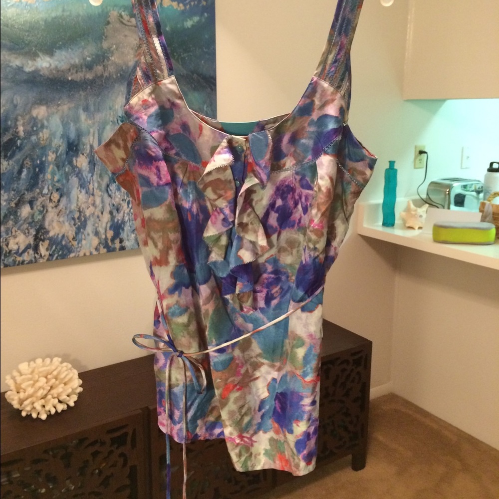 Anthropologie tank top size 12 multicolor ruffle