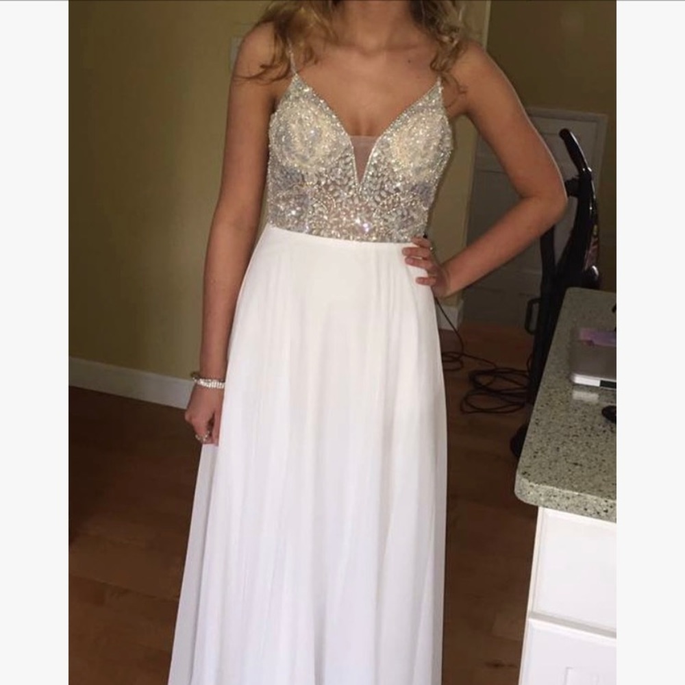 Jovani style 33701 white beaded prom dress