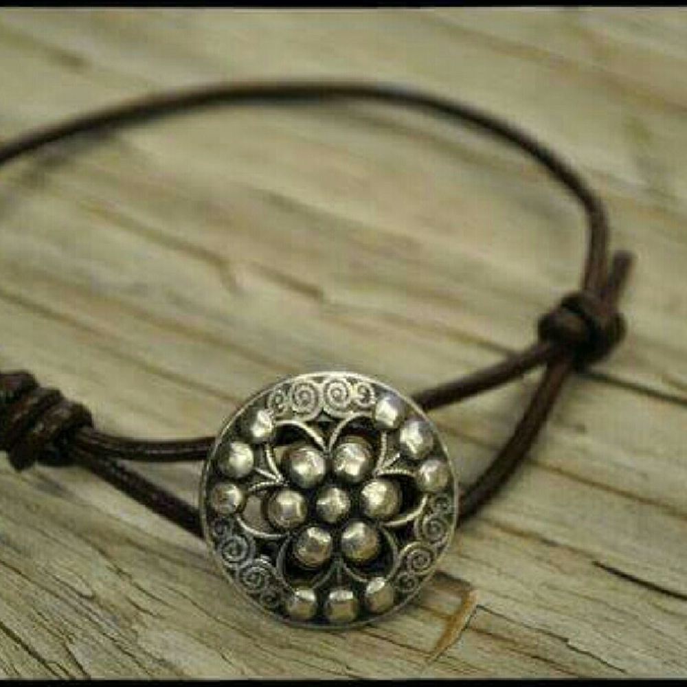 Silver Button Leather Bracelet *New Handmade by me