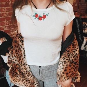 Brandy Melville Mason Embroidered Roses Top