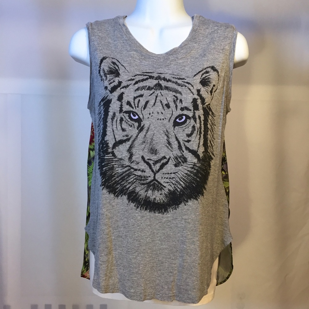 Tiger Grey Tank Top w/ Flower Daisy Back