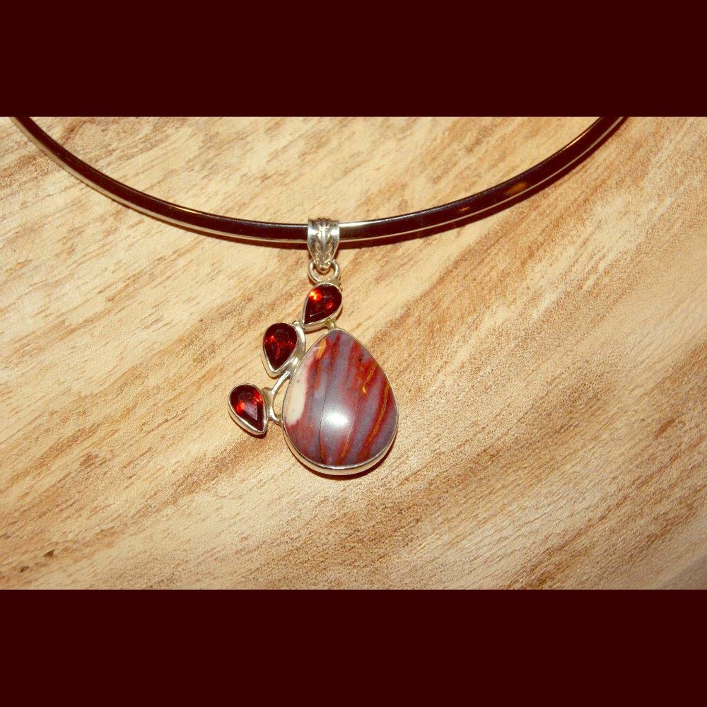 Natural Brown Mookaite Pear Garnets Pendant