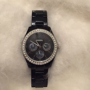 Watch by fossil-black with jeweled face