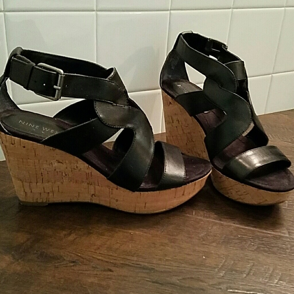 Nine West cork wedge platform heels