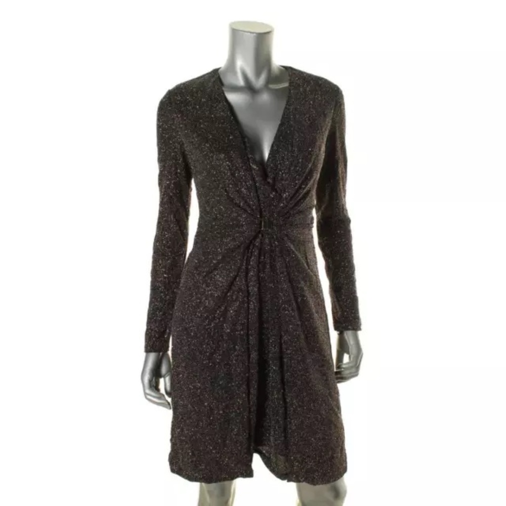 Calvin Klein metallic long sleeve cocktail dress