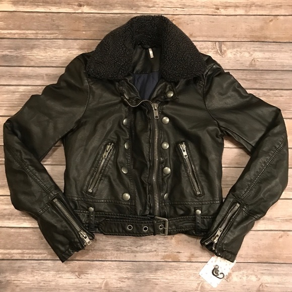 Free People Vegan Black Leather Jacket - Picture 3 of 8
