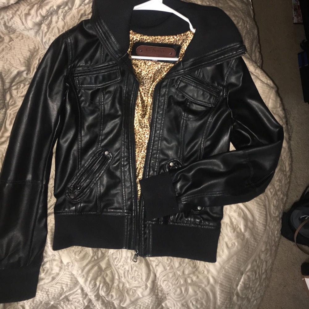 Leather Leopard Printed Jacket