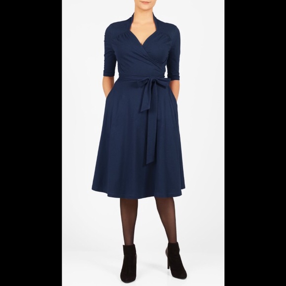 eshakti Dresses & Skirts - New Eshakti Fit & Flare Wrap Dress M 10