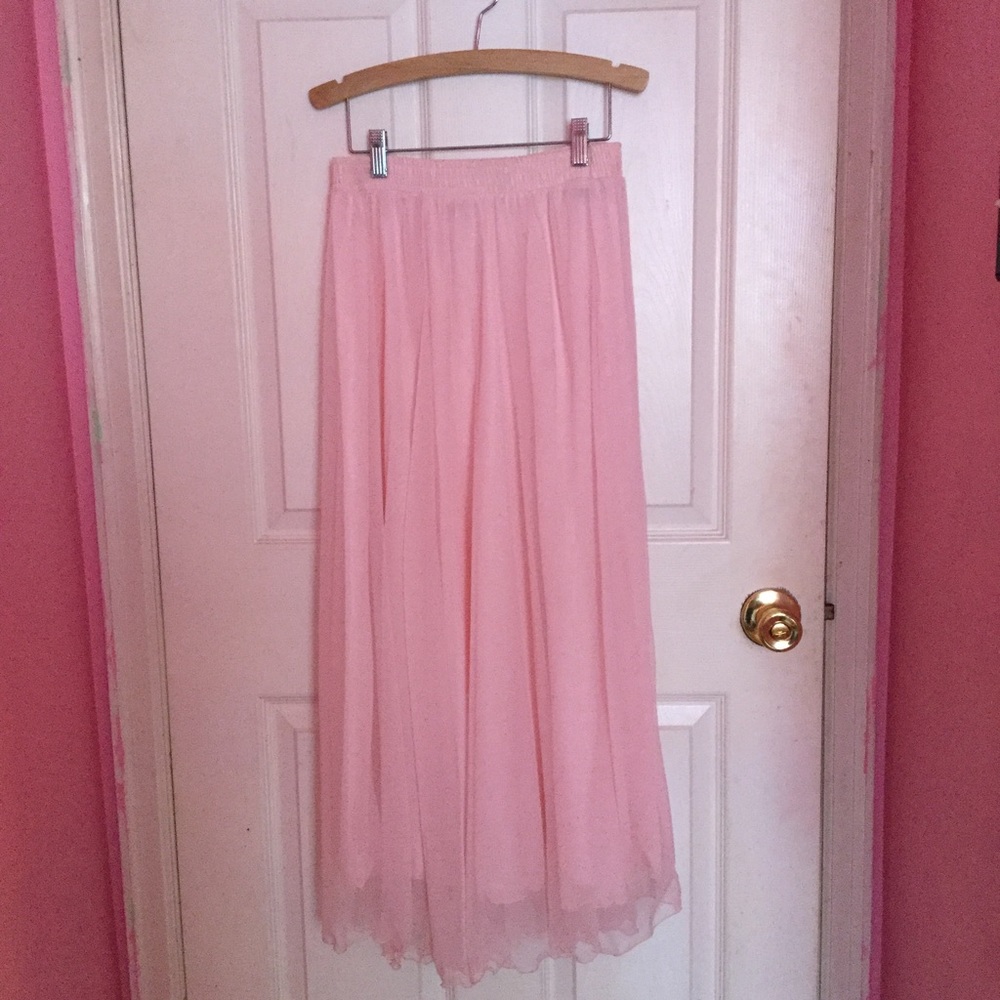 Pink chiffon maxi skirt