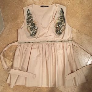 Cream Fit/Flare Top with Beaded Embellishments