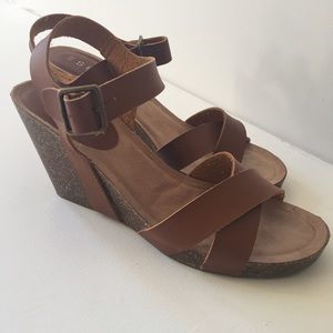 NWOT - Esprit Cognac Leather Wedge -