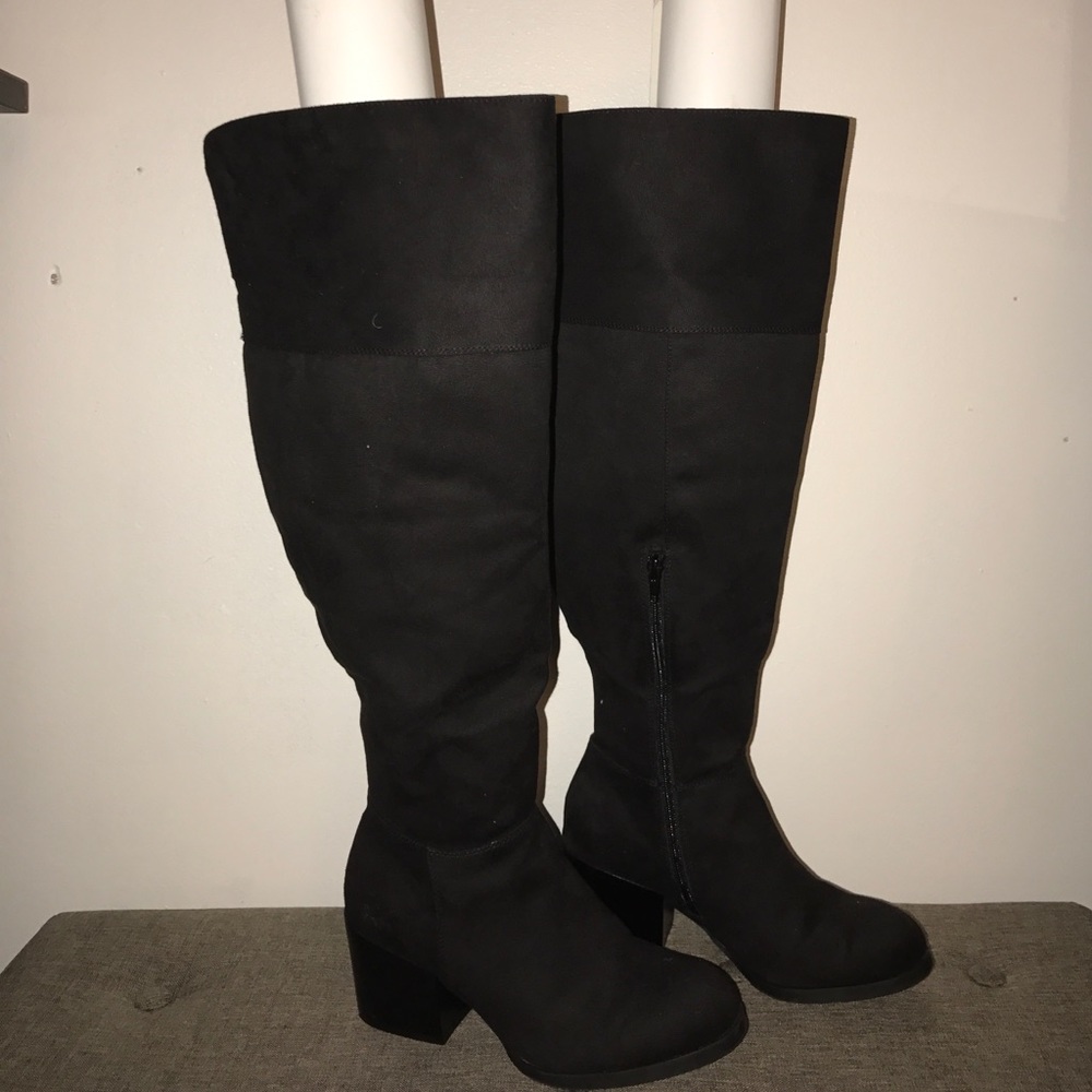 Heeled Over the Knee Black Suede Boots (WIDE LEG)