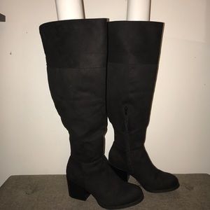 Heeled Over the Knee Black Suede Boots (WIDE LEG)