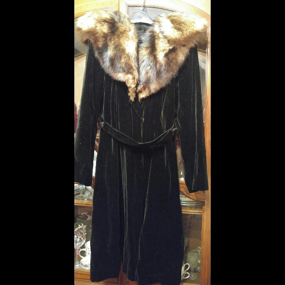 Vintage 1940s Velvet & Genuine Fur Duster Coat