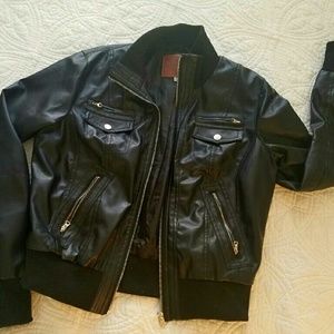 Faux leather bomber jacket