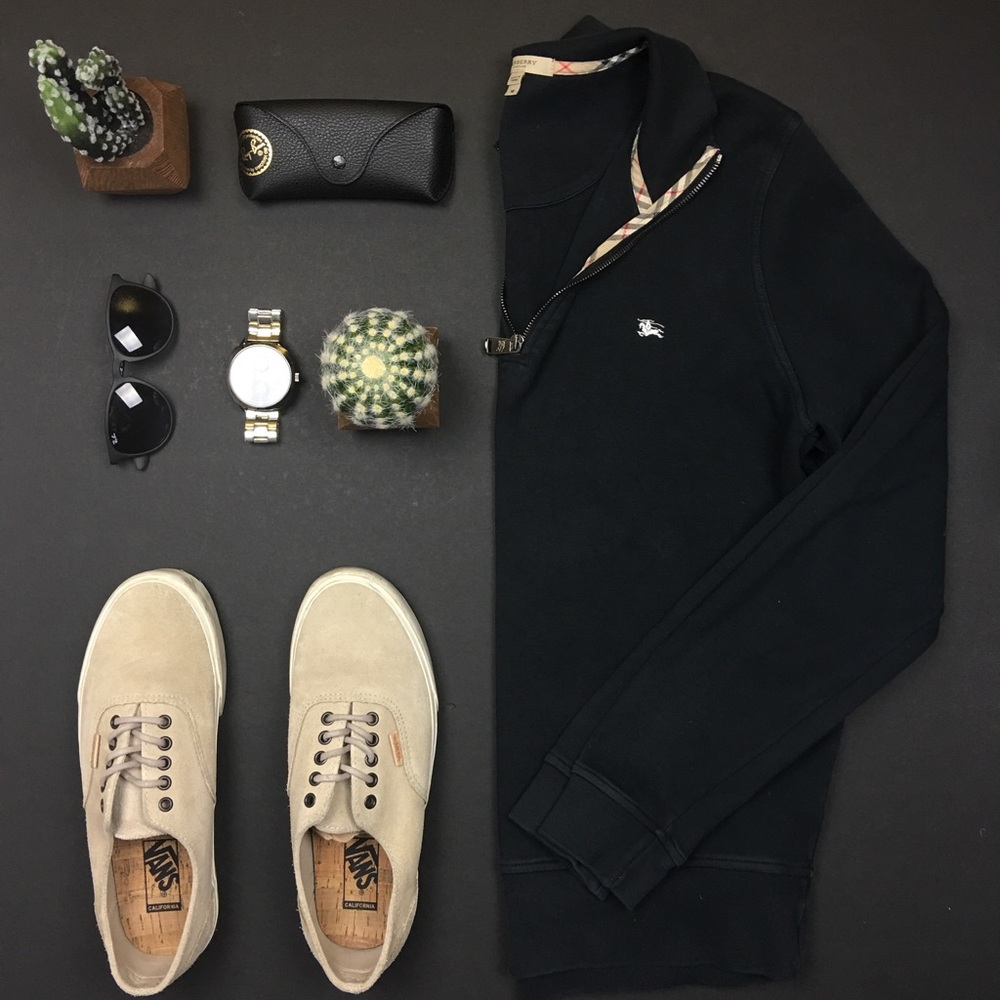 Burberry Half Zip Long Sleeve Faded Black Sweater