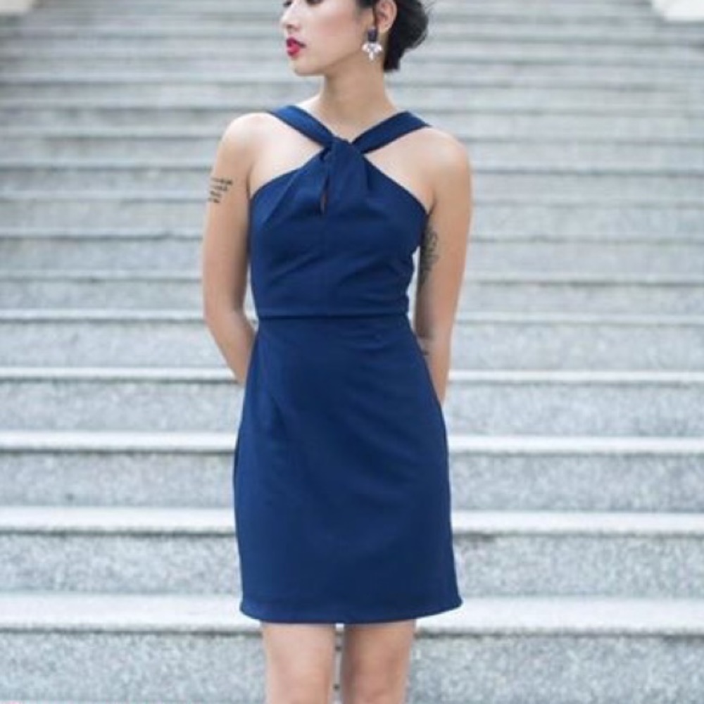 Navy halter neck dress