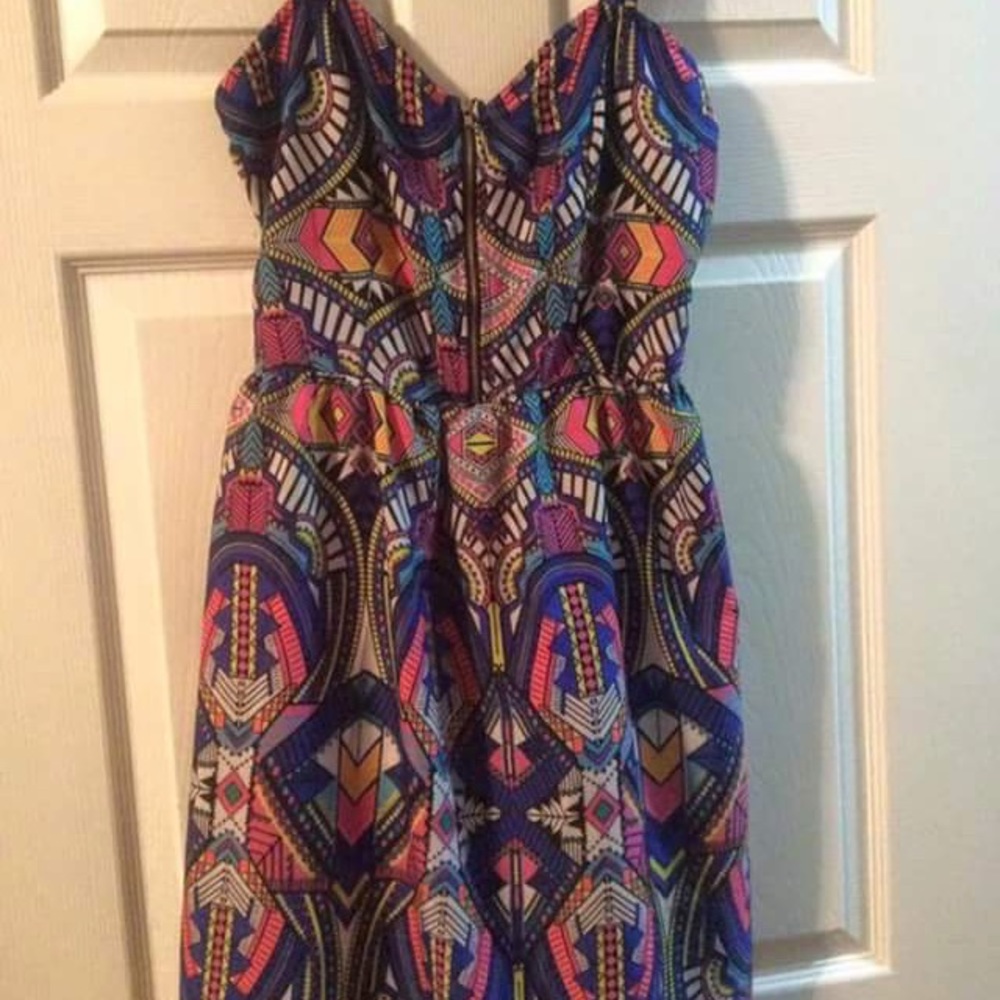 Multicolored tribal print dress.