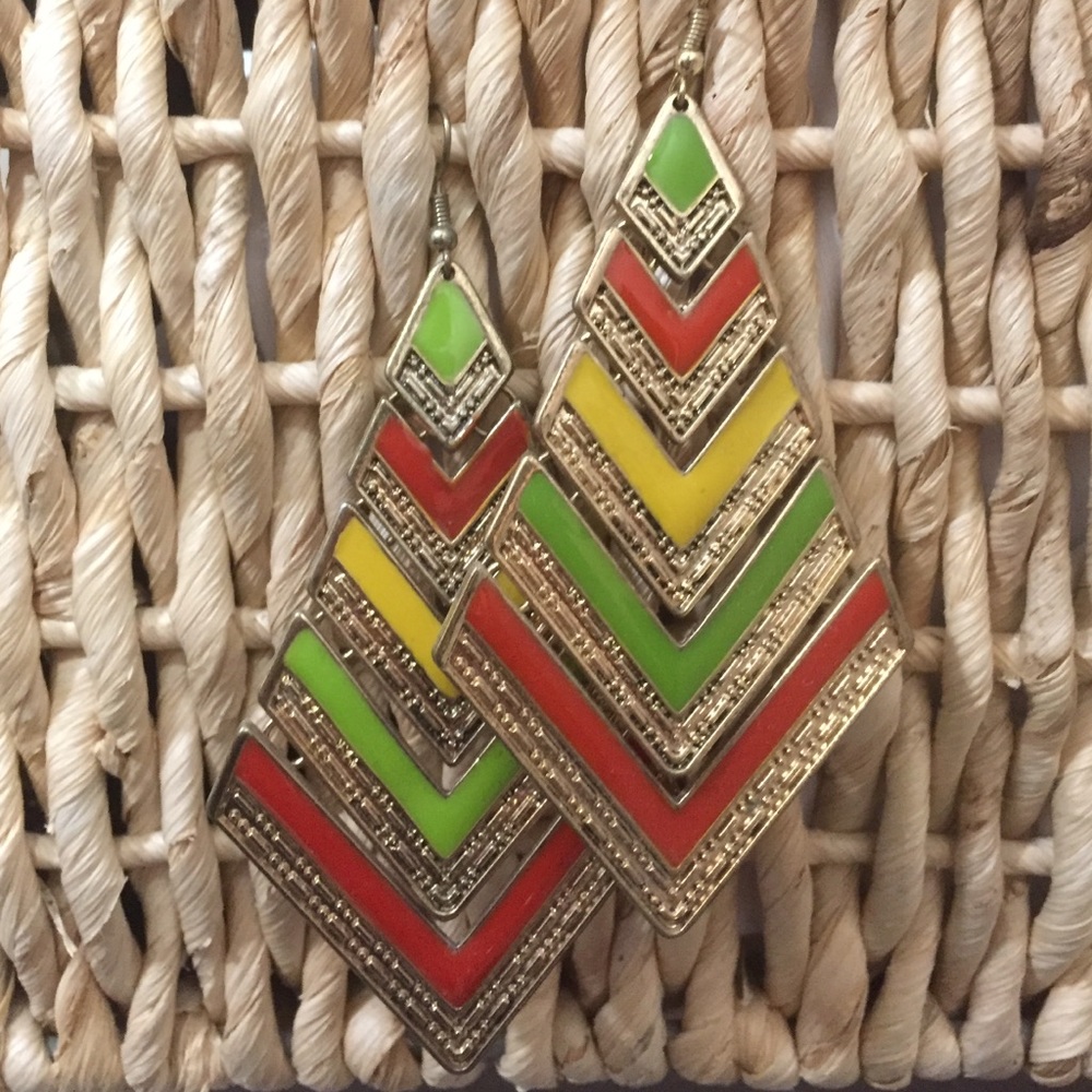 Gold, green, yellow, & orange statement earrings!