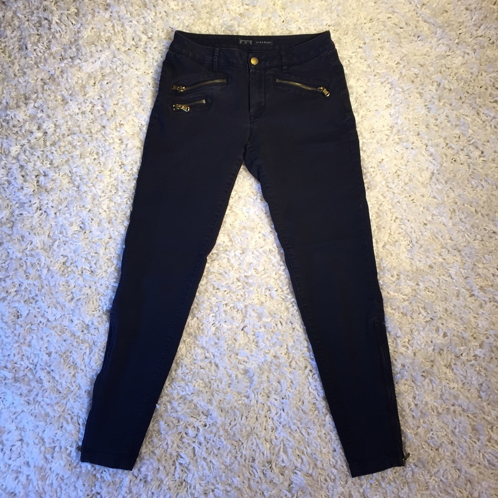Zara Black Skinny Pants Jeans w/ Zipper Detail