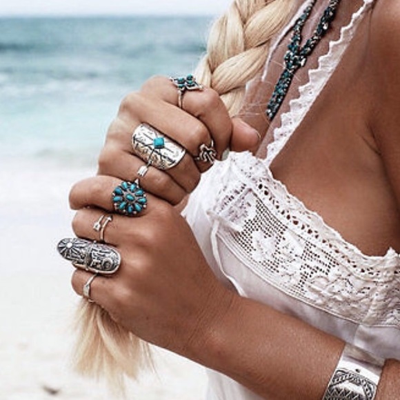 🆕 9PC Silver Boho Midi Ring Set - Picture 2 of 4