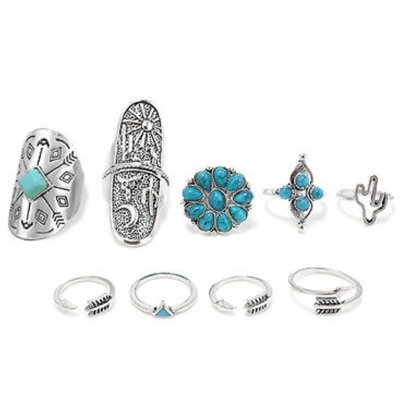 🆕 9PC Silver Boho Midi Ring Set - Picture 4 of 4