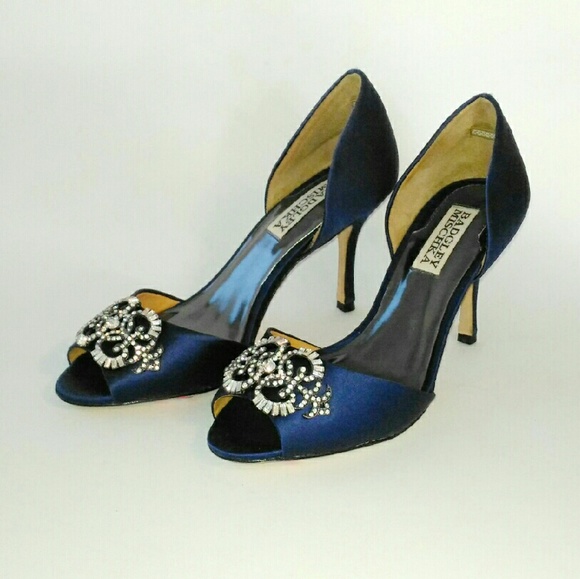 Badgley Mischka Satin Blue Heels - Picture 3 of 4