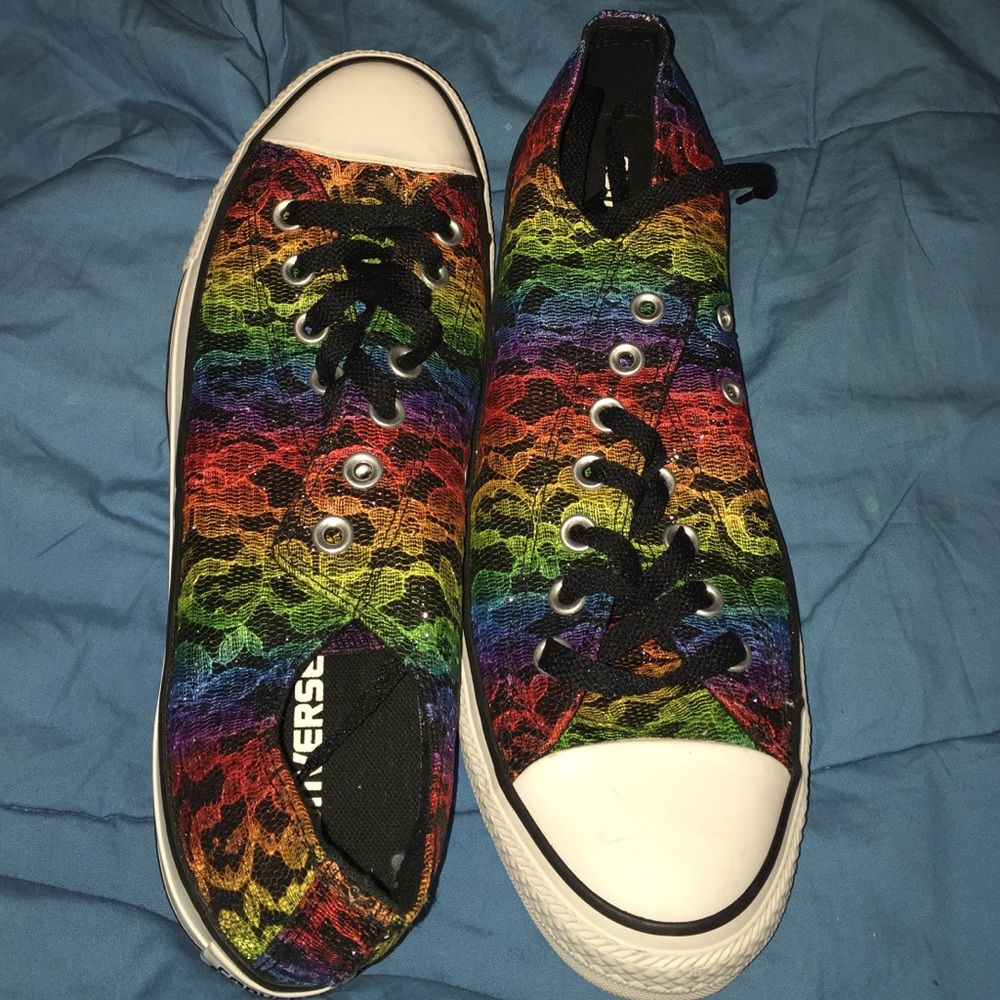 Rainbow glitter lace converse.