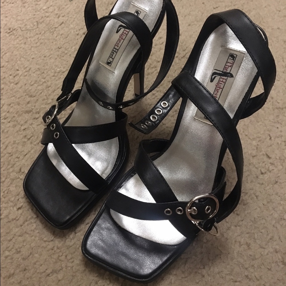 Black open toe stiletto heels 7