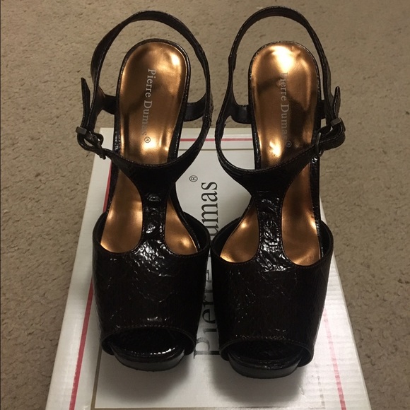 Brown peep toe platform heels - Picture 1 of 2