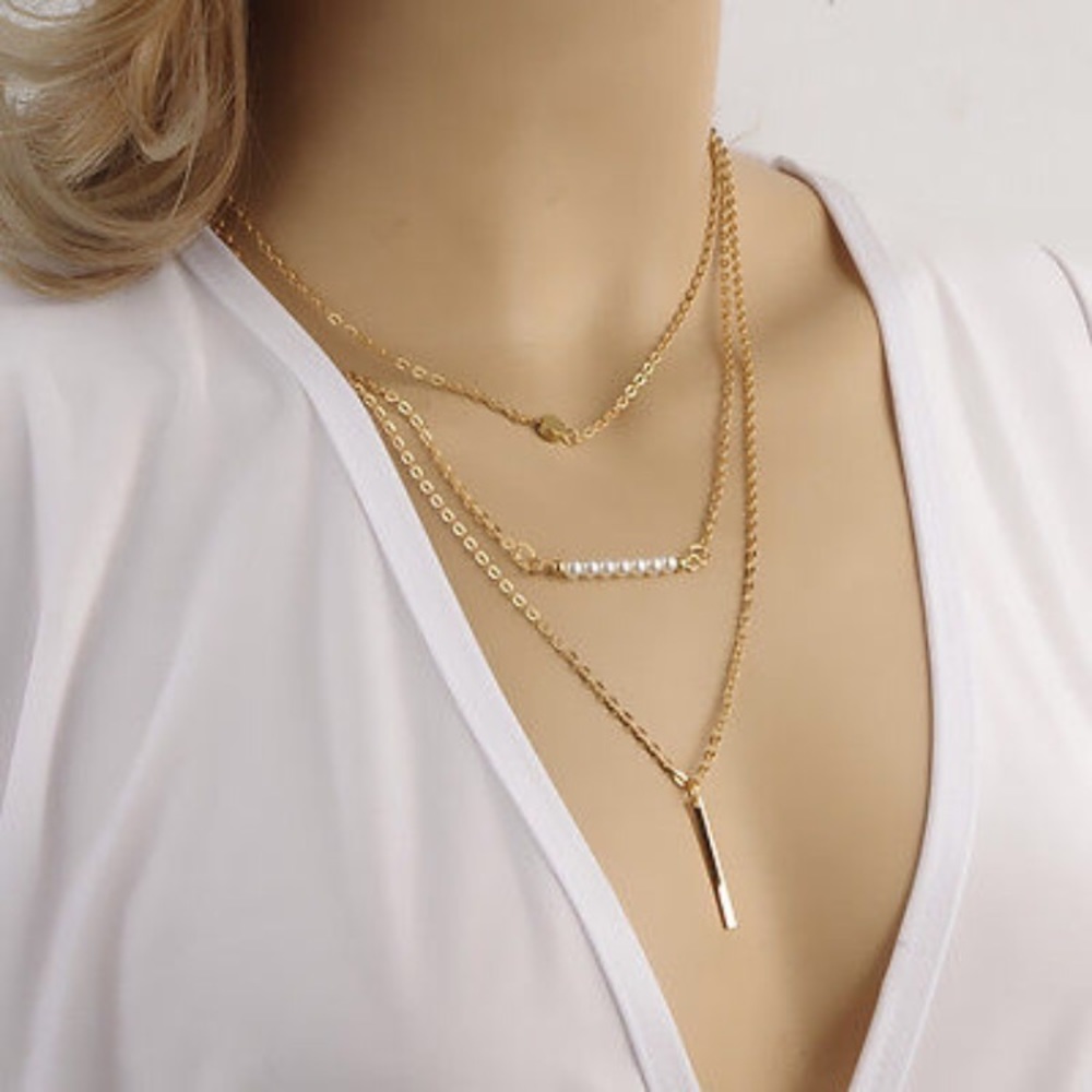 🆕 Three Layer Pearl & Bar Necklace